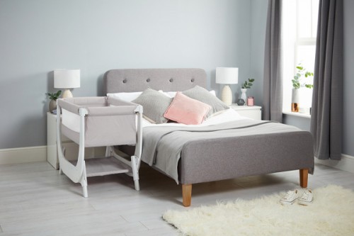 grey bedside crib